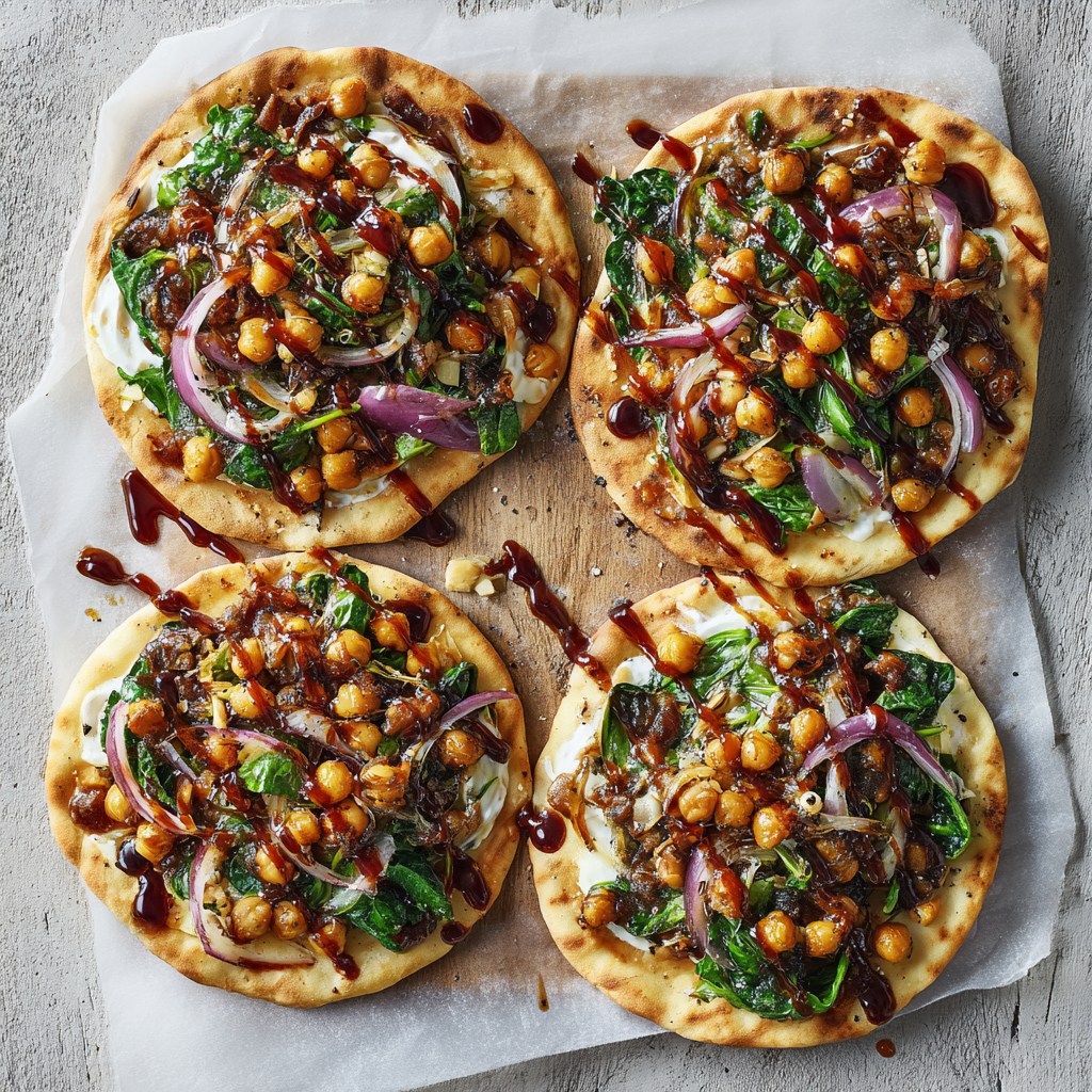 BBQ Chickpea Flatbreads with Cheese Drizzle